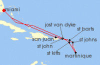 Cruise itinerary map for Silversea Cruises 12 Night Miami, Fl To Miami, Fl (140044)
