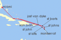 Cruise itinerary map for Silversea Cruises 12 Night Miami, Fl To Miami, Fl (129093)