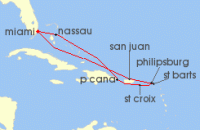 Cruise itinerary map for Regent Seven Seas Cruises 10 Night Island Adventures Miami To Miami (109557)
