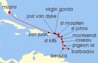Cruise itinerary map for Seabourn 15 Night Southern Caribbean In Depth (137967)