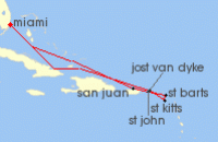 Cruise itinerary map for Silversea Cruises 10 Night Miami, Fl To Miami, Fl (129091)