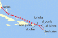 Cruise itinerary map for Silversea Cruises 11 Night Miami, Fl To Miami, Fl (134024)