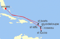Cruise itinerary map for Regent Seven Seas Cruises 10 Night Vibrant Island Culture Miami To Miami (136299)