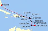 Cruise itinerary map for Silversea Cruises 12 Night Miami, Fl To Bridgetown (129792)