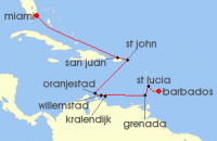 Cruise itinerary map for Silversea Cruises 12 Night Miami, Fl To Bridgetown (129349)