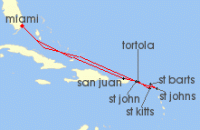 Cruise itinerary map for Silversea Cruises 11 Night Miami, Fl To Miami, Fl (140864)
