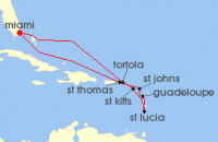 Cruise itinerary map for Regent Seven Seas Cruises 11 Night Virgin Islands Voyage Miami To Miami (136310)
