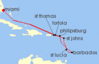 Cruise itinerary map for Cunard Line 12 Night Eastern Caribbean (123649)