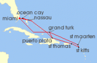 Cruise itinerary map for MSC Cruises 15 Night Caribbean & Bahamas (142307)