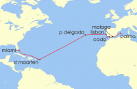 Cruise itinerary map for MSC Cruises 15 Night MSC Grand Voyages (137849)