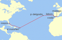 Cruise itinerary map for MSC Cruises 14 Night MSC Grand Voyages (137859)