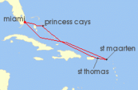 Cruise itinerary map for Princess Cruises 7 Night Eastern Caribbean with St. Thomas (141035)