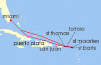 Cruise itinerary map for Regent Seven Seas Cruises 10 Night Island Rendezvous Miami To Miami (136481)