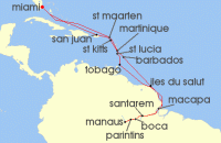 Cruise itinerary map for Holland America Line 28 Night Legendary Amazon Explorer (140514)