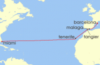 Cruise itinerary map for Virgin Voyages 14 Night Spain & Morocco Transatlantic (137675)