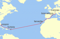 Cruise itinerary map for MSC Cruises 14 Night MSC Grand Voyages (127737)