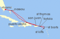 Cruise itinerary map for Oceania Cruises 10 Night Fantasy Islands Miami to Miami (138161)