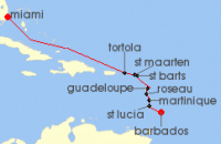 Cruise itinerary map for Regent Seven Seas Cruises 10 Night A Journey In Beauty Miami To Bridgetown (136514)