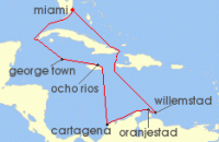 Cruise itinerary map for Virgin Voyages 11 Night Magnetic Miami to Gorgeous George Town (122532)