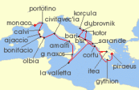 Cruise itinerary map for Seabourn 22 Night Solar Eclipse: France, Italy, Tunisia & Greece (138196)