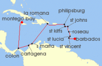 Cruise itinerary map for AIDA 14 Nacht Mittelamerika & Karibik ab Jamaika (128978)