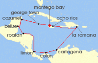 Cruise itinerary map for TUI Cruises 14 Nachte - Best Of Mittelamerika - Ab/Bis Montego Bay (133816)