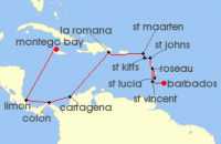 Cruise itinerary map for AIDA 14 Nacht Mittelamerika & Karibik ab Jamaika (138597)