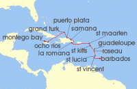 Cruise itinerary map for AIDA 14 Nacht Karibik mit Kleinen Antillen ab Jamaika (139519)