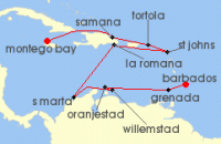 Cruise itinerary map for AIDA 14 Nacht Karibik mit Kleinen Antillen ab Jamaika (134668)
