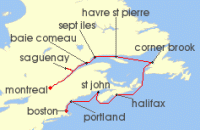 Cruise itinerary map for Oceania Cruises 11 Night Mounties, Maple & Mass Montreal to Boston (138617)