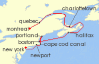 Cruise itinerary map for Silversea Cruises 11 Night Montreal To Bayonne, New Jersey (139872)