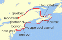 Cruise itinerary map for Silversea Cruises 11 Night Montreal To Bayonne, New Jersey (126548)