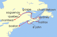 Cruise itinerary map for Regent Seven Seas Cruises 11 Night Maples & Maritime Flavors Montrã©Al To Boston (137619)