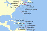 Cruise itinerary map for Azamara Cruises 26 Night Cruise Canada & Caribbean Cruise: Montreal, Quebec & Barbados (130086)