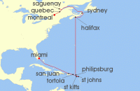 Cruise itinerary map for Regent Seven Seas Cruises 16 Night Epic Atlantic Escapade Montrã©Al To Miami (123679)