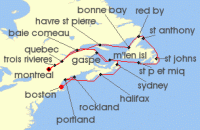 Cruise itinerary map for Windstar Cruises 25 Night Star Collector: Autumn in Newfoundland and New England (127462)