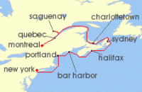 Cruise itinerary map for Regent Seven Seas Cruises 11 Night Canadian Culinary Delights Montrã©Al To New York (136501)
