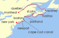 Cruise itinerary map for Azamara Cruises 10 Night Cruise Canada & New England Cruise: Quebec City, Halifax & Portland (125138)