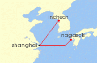 Cruise itinerary map for Costa Cruises 5 Night Asia from Nagasaki (141726)