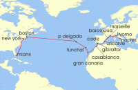 Cruise itinerary map for MSC Cruises 25 Night MSC Grand Voyages (137866)