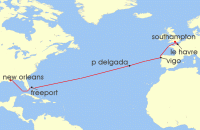 Cruise itinerary map for Royal Caribbean Cruises 15 Night Spain & Azores Transatlantic (140165)