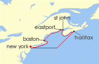 Cruise itinerary map for Princess Cruises 7 Night Canada & New England with Saint John (121435)