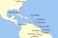 Cruise itinerary map for Holland America Line 30 Night Legendary Amazon Explorer (130675)