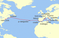 Cruise itinerary map for MSC Cruises 21 Night MSC Grand Voyages (136559)
