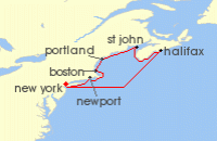 Cruise itinerary map for Princess Cruises 7 Night Canada & New England with Saint John (110380)