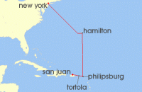 Cruise itinerary map for Azamara Cruises 9 Night Cruise Bermuda, Sint Maarten & British Virgin Islands Cruise: Hamilton, Philipsburg & Road Town (125149)