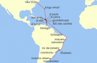 Cruise itinerary map for Crystal Cruises 30 Night South America - New York City To Buenos Aires (133673)