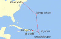 Cruise itinerary map for Crystal Cruises 9 Night The Americas & Caribbean - New York City To San Juan (133697)