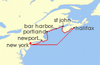 Cruise itinerary map for Crystal Cruises 7 Night North America & Canada - New York City To New York City (133665)