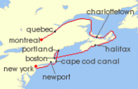 Cruise itinerary map for Silversea Cruises 11 Night Bayonne, New Jersey To Montreal (141323)